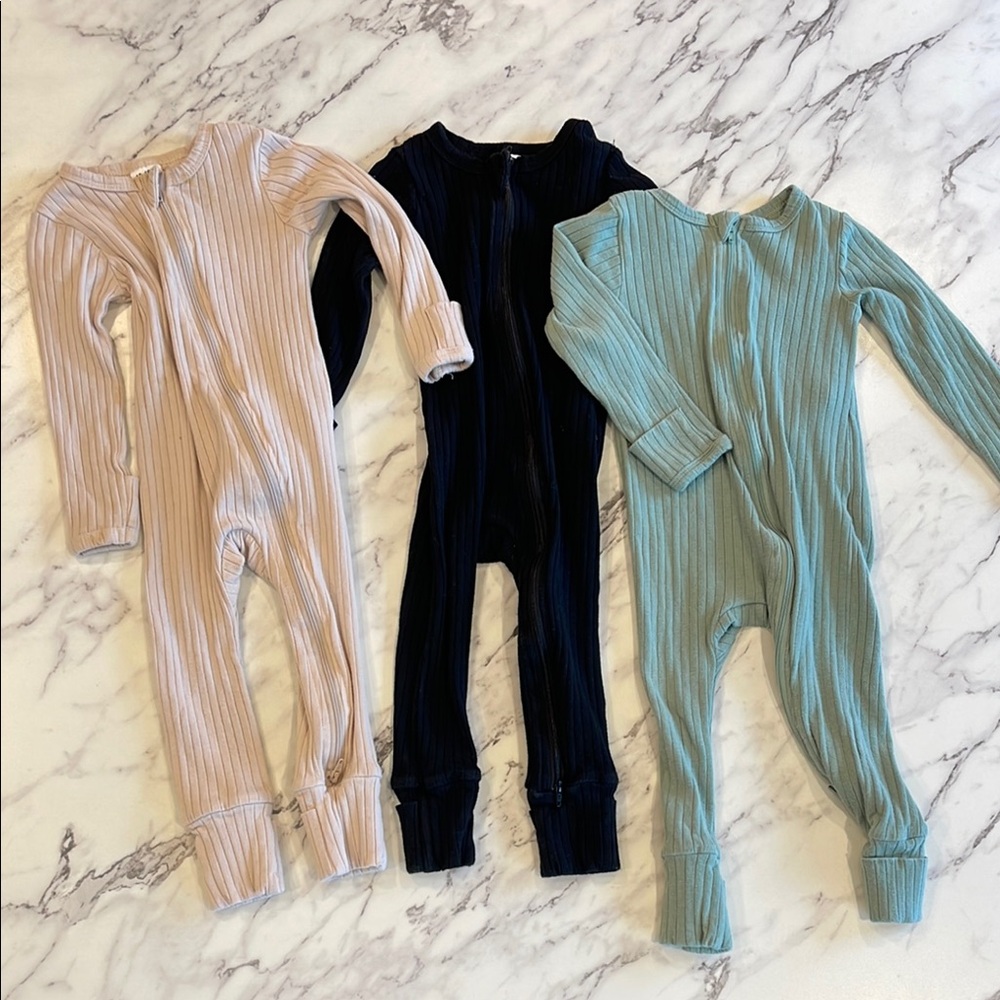 3 Pack Ribbed Sleepers, Fold Over Hands and Feet
